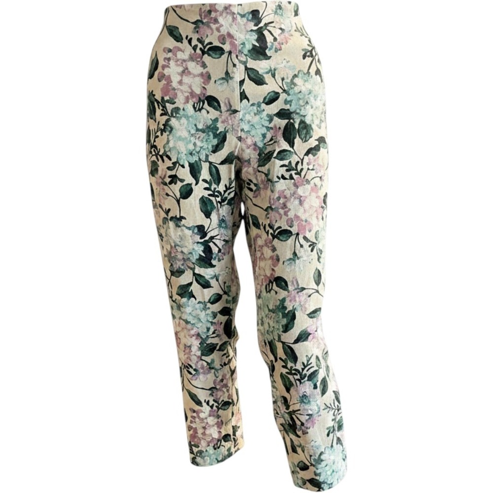 J.Jill Linen Cropped Pants PM Petite Medium Floral High Rise